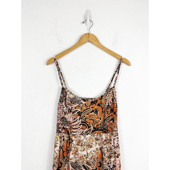 Free People Forever Yours Smocked Slip Maxi Dress Small Brown Black Floral Boho - Picture 4 of 13